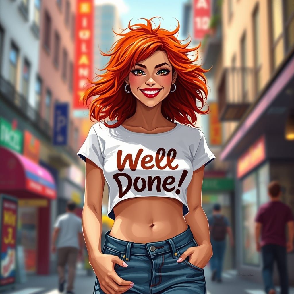 Young Woman in Jeans with Red Hair