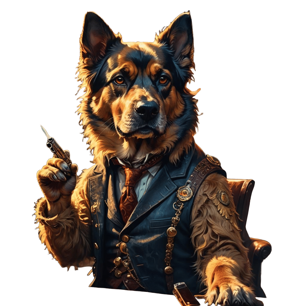 Dog Smoking with Gun: Detailed Fantasy Art