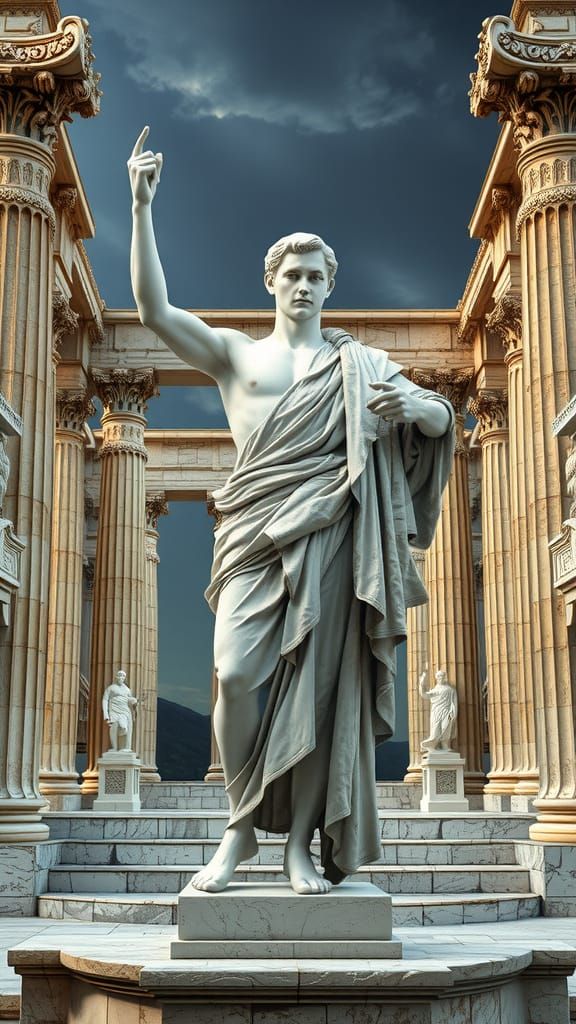 Epic Ancient Roman Statue in Classical White Marble