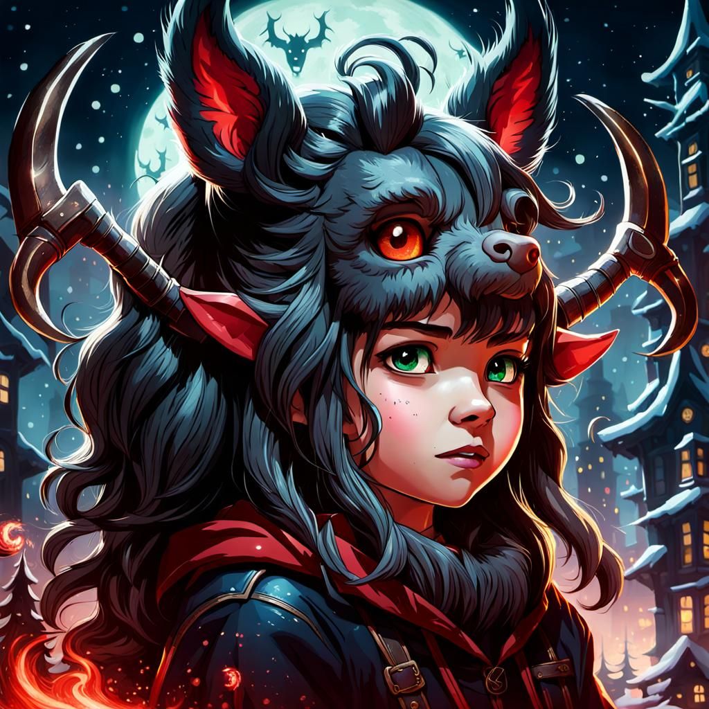 Kawaii Kelpie Kinetically Kicking Krampus in Dark Academia S...