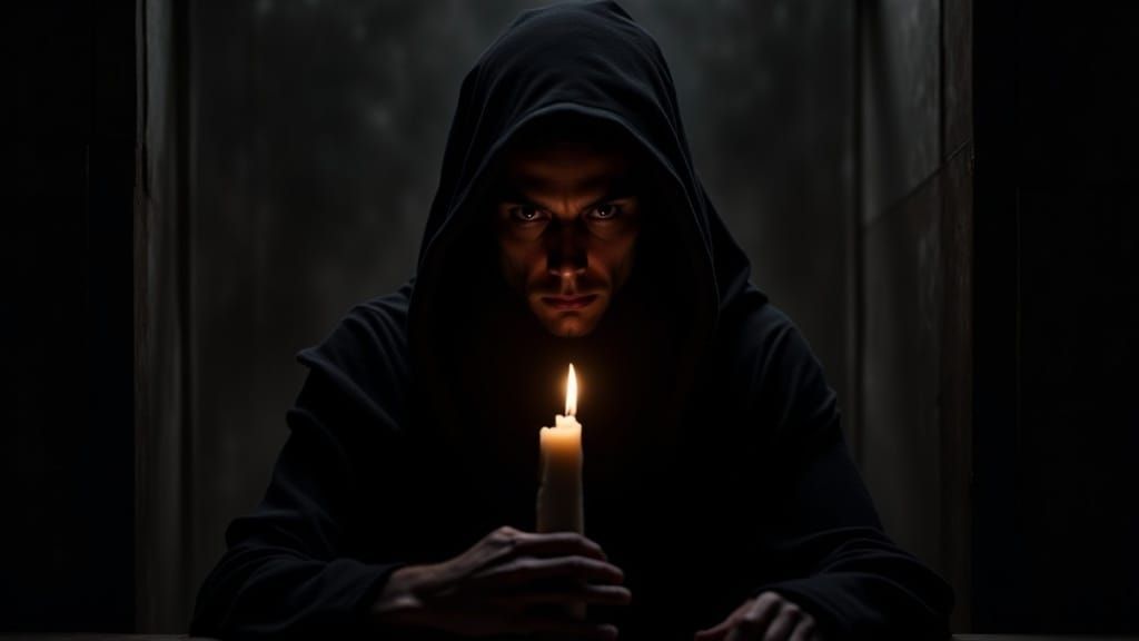 Contemplative Figure in Candlelight, Dark and Moody