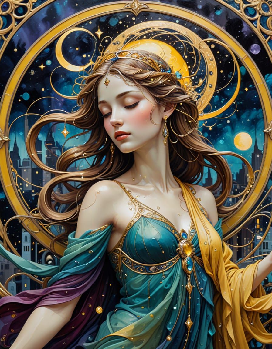 Celestial Art Nouveau Portraits: Ethereal Star-Born Sages