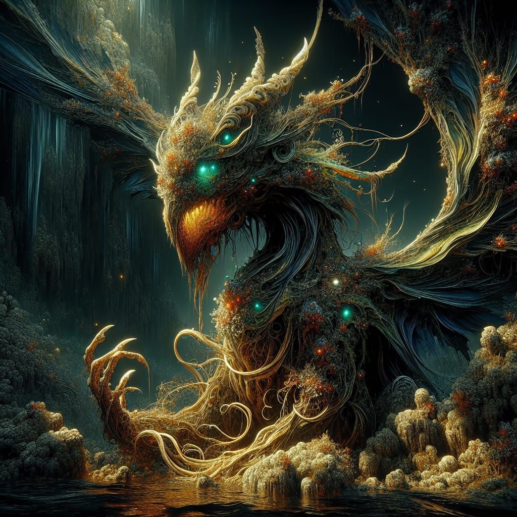 An ultra-photorealistic magical fantasy creature blending da...