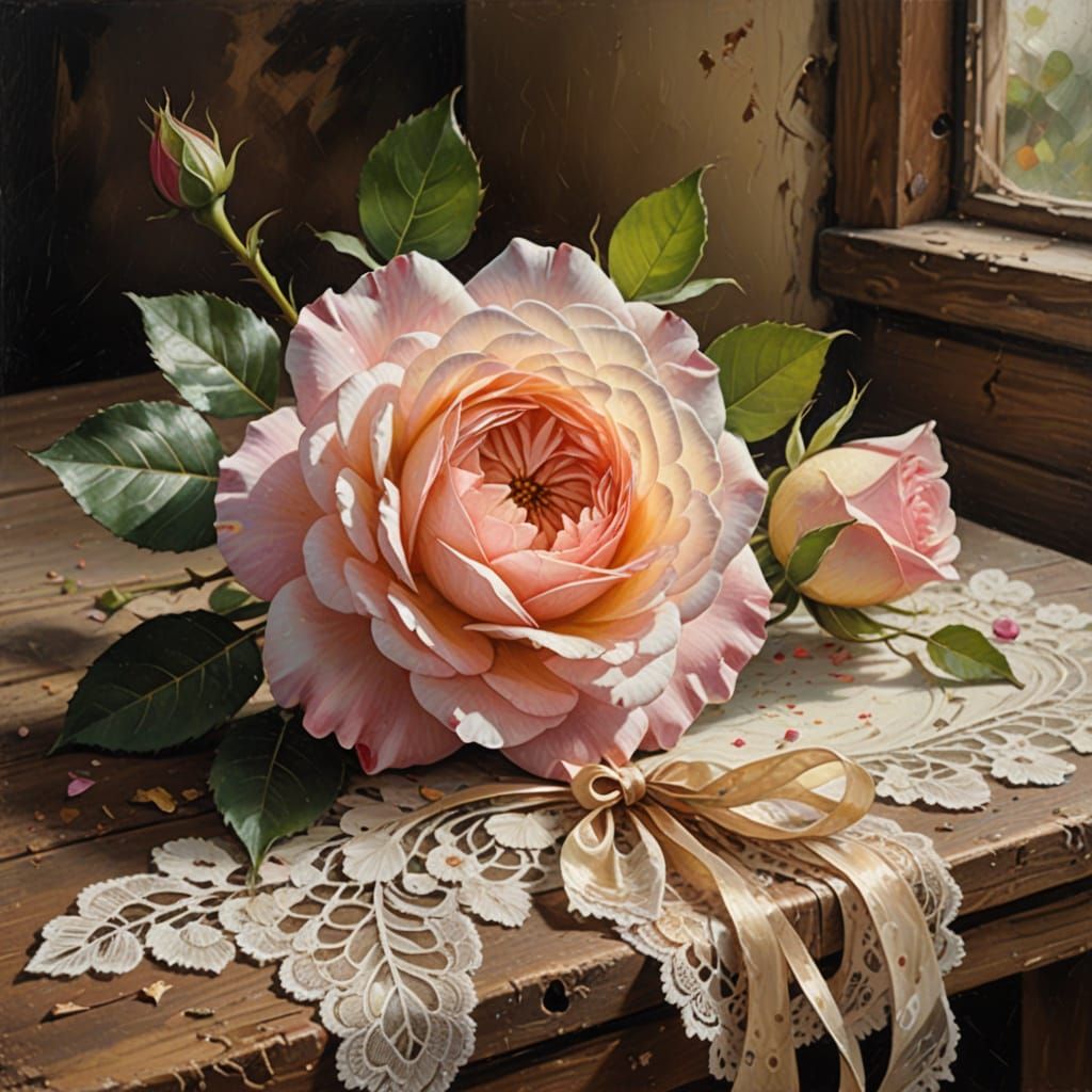 Elegant Pink Rose in Vintage Oil Painting Style
