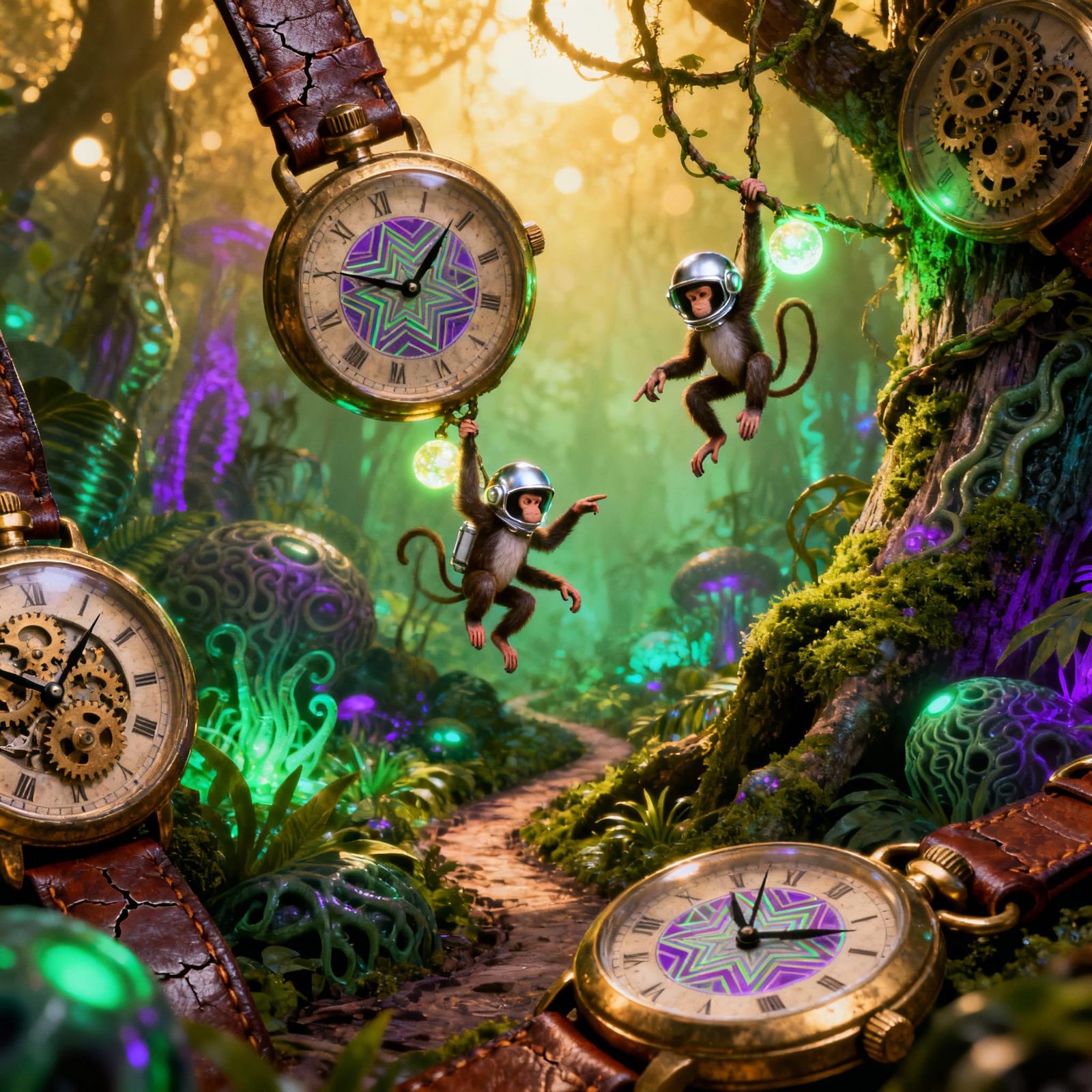 Alien Jungle with Giant Pocket Watches & Monkey Astronauts