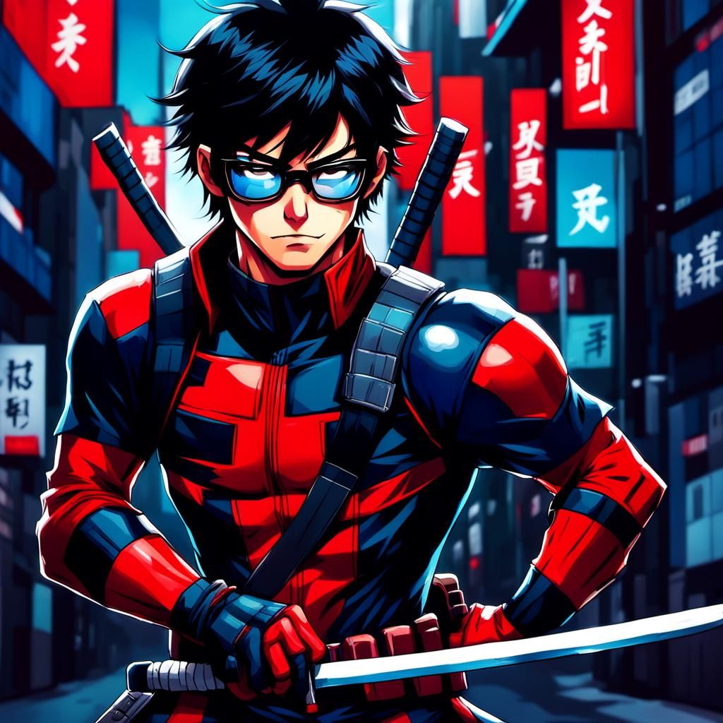 Deadpool Cosplay Anime Illustration with Katana