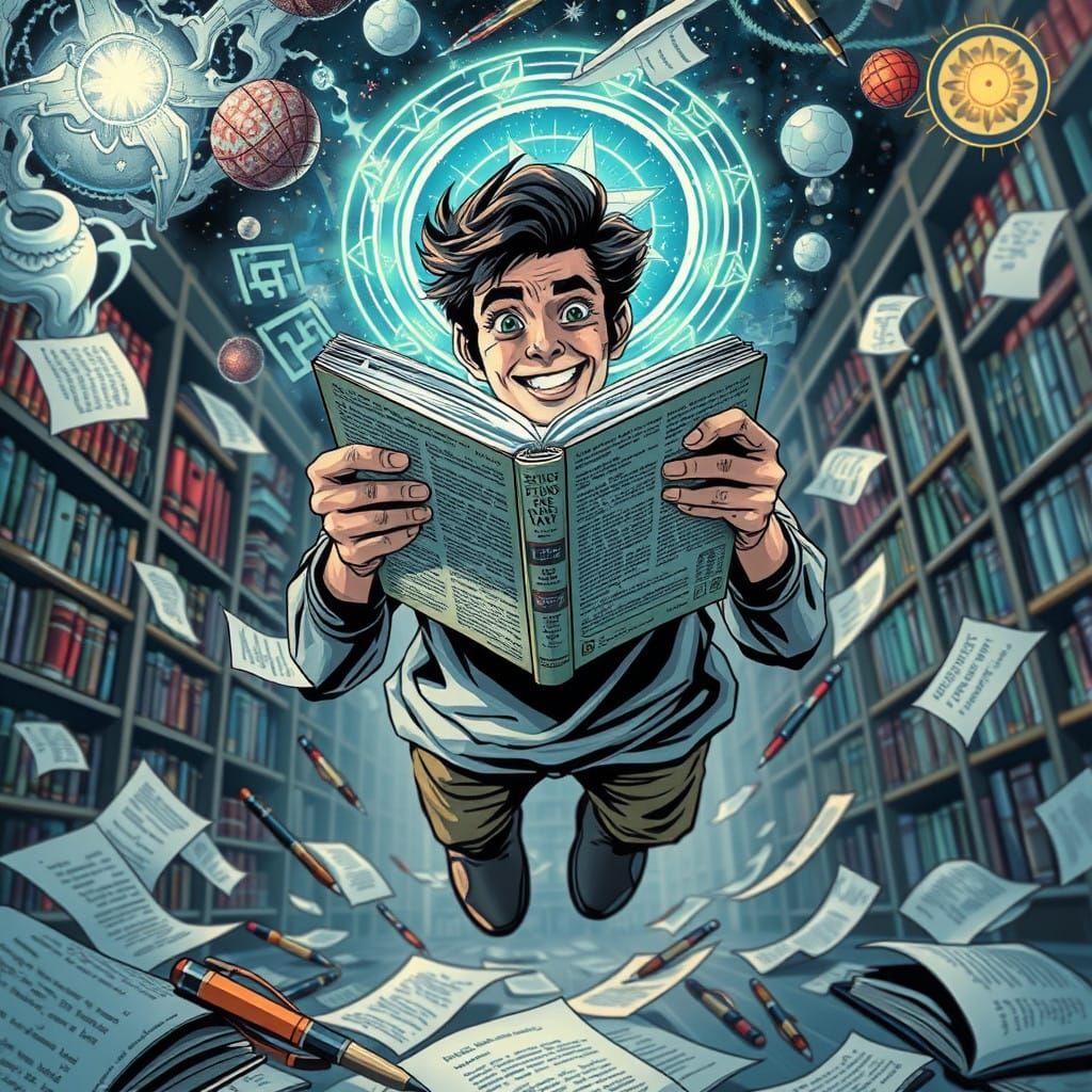 Ethereal Reader Levitates Amongst Swirling Pages