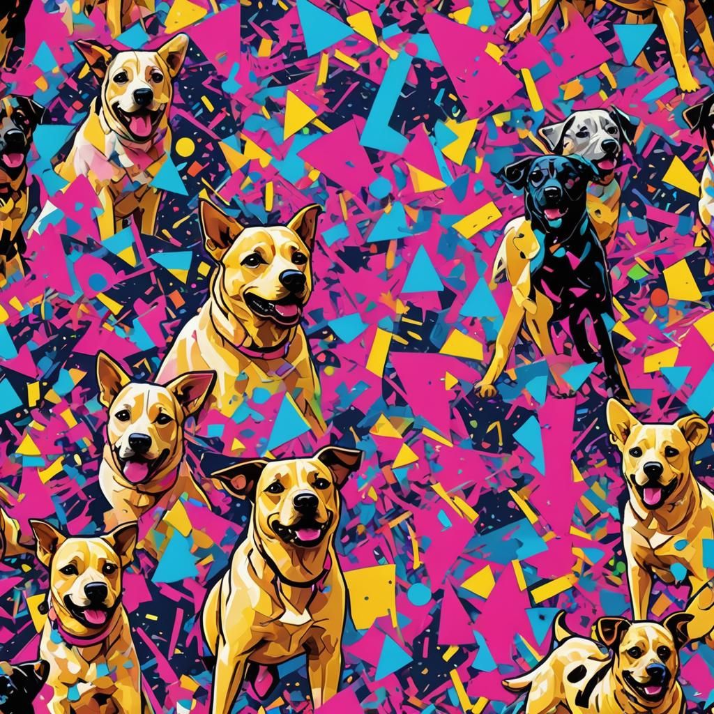 Dogs Party in Flashy Pop Art Style