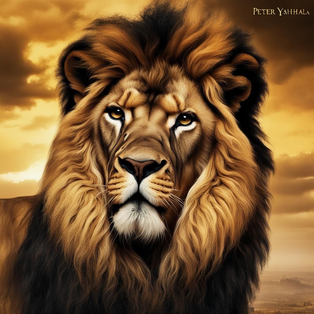 Lion of Judah in Golden Castle: Fantasy Art