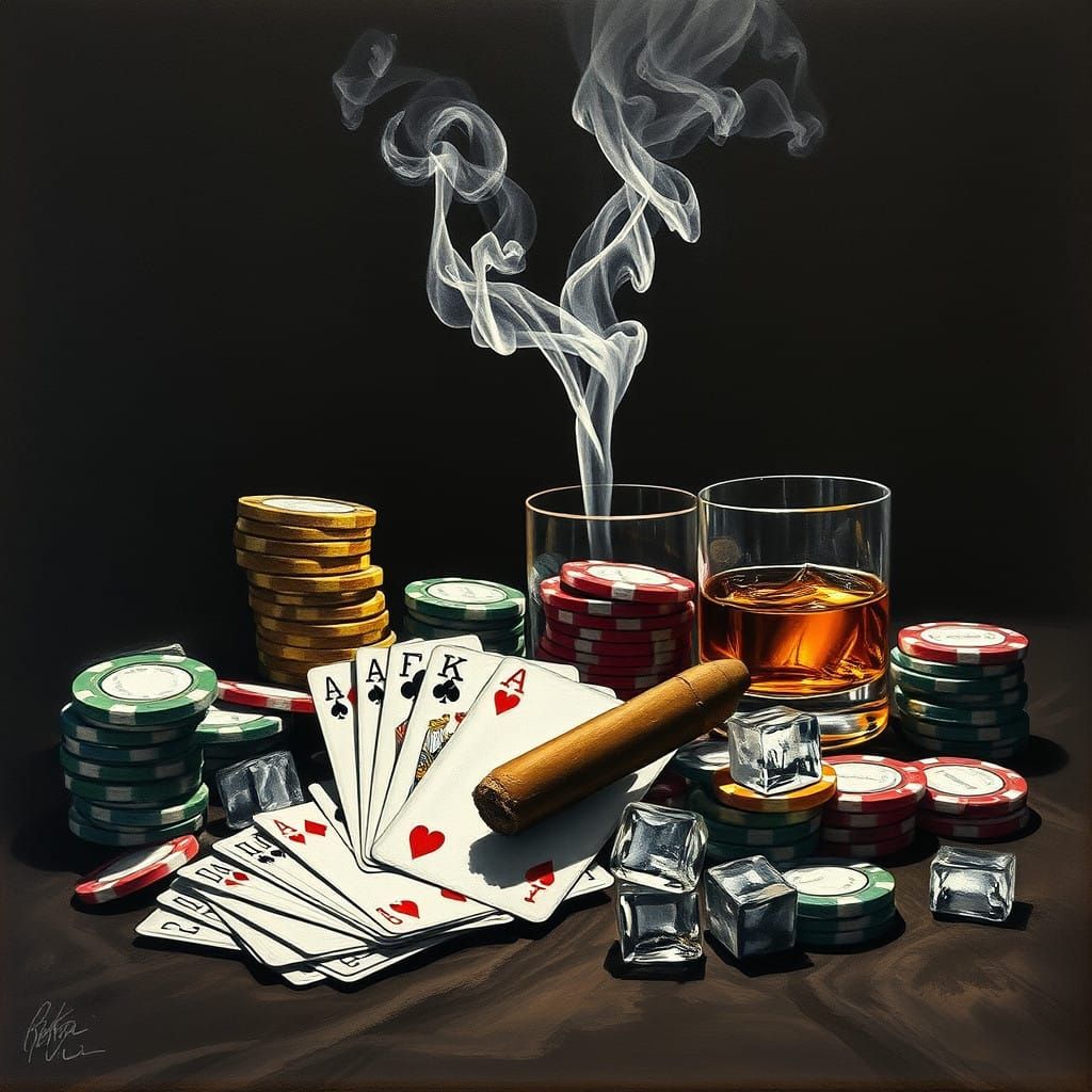 Luxurious, Smoke-Filled Poker Room Scene in Charcoal