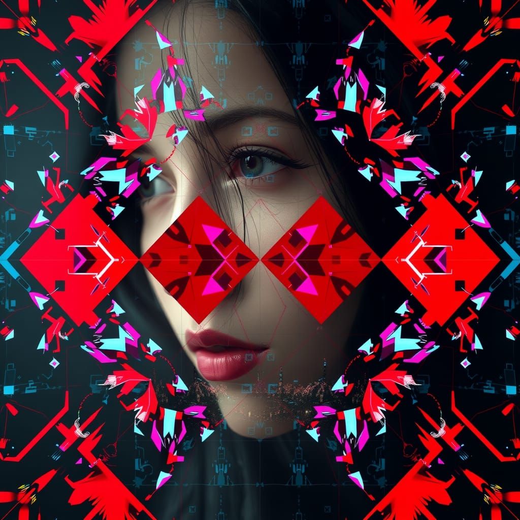 Woman's Face in Crystalline Code Shards