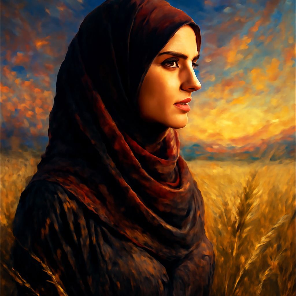 Arab Woman in Grain Field: Hyperrealistic Splash Art