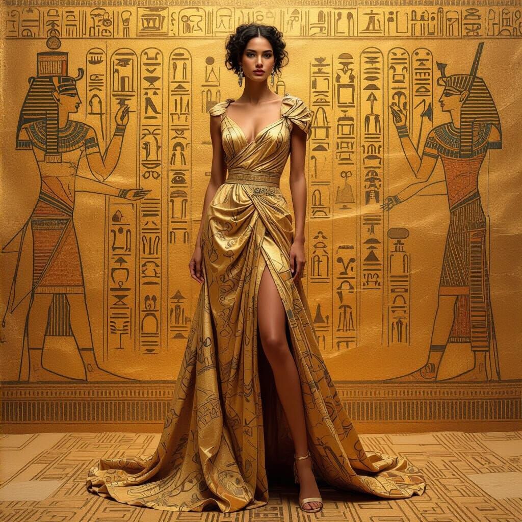 Elegant Woman in Golden Robes, Art Nouveau Style