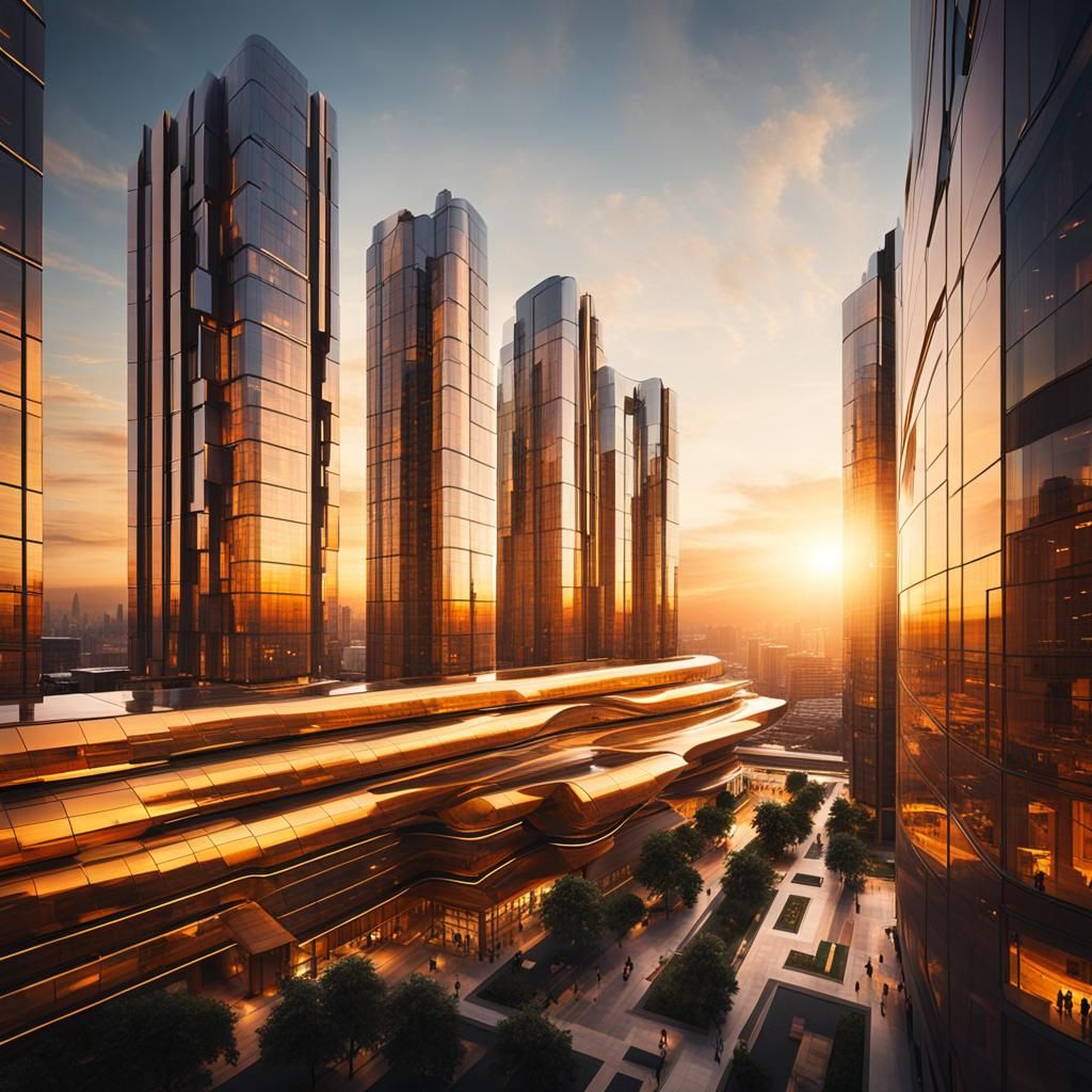 Futuristic Cityscape at Sunset: A Golden Age