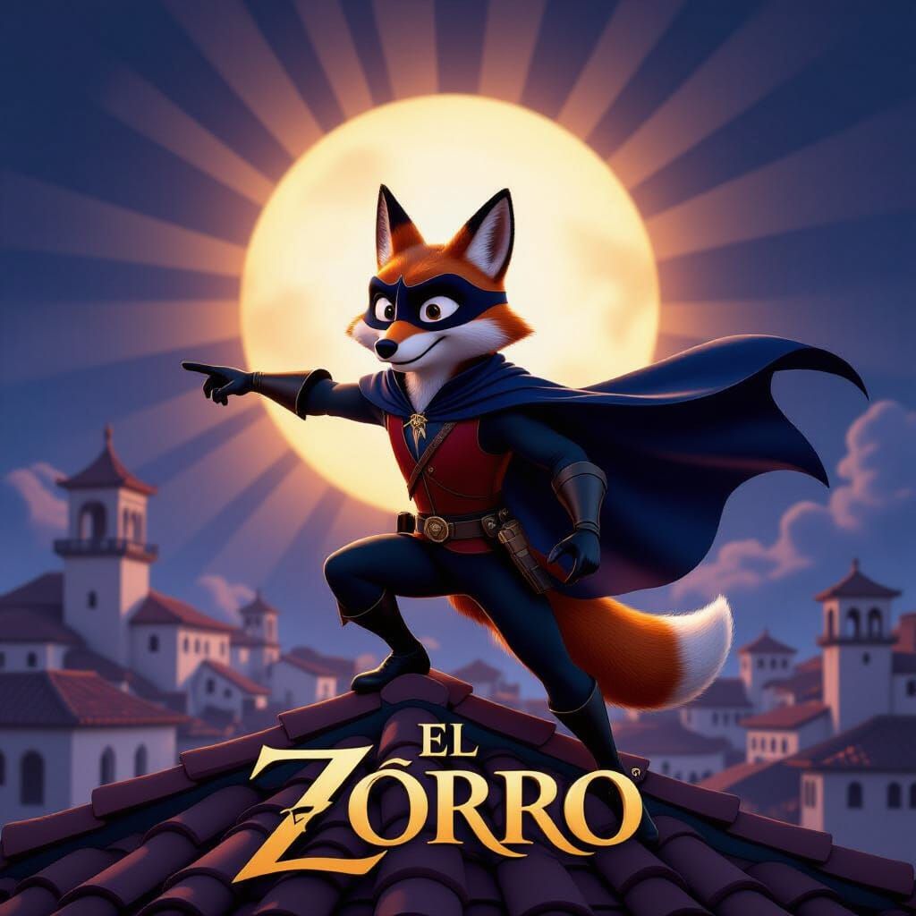 El Zorro: Heroic Fox in Moonlit City
