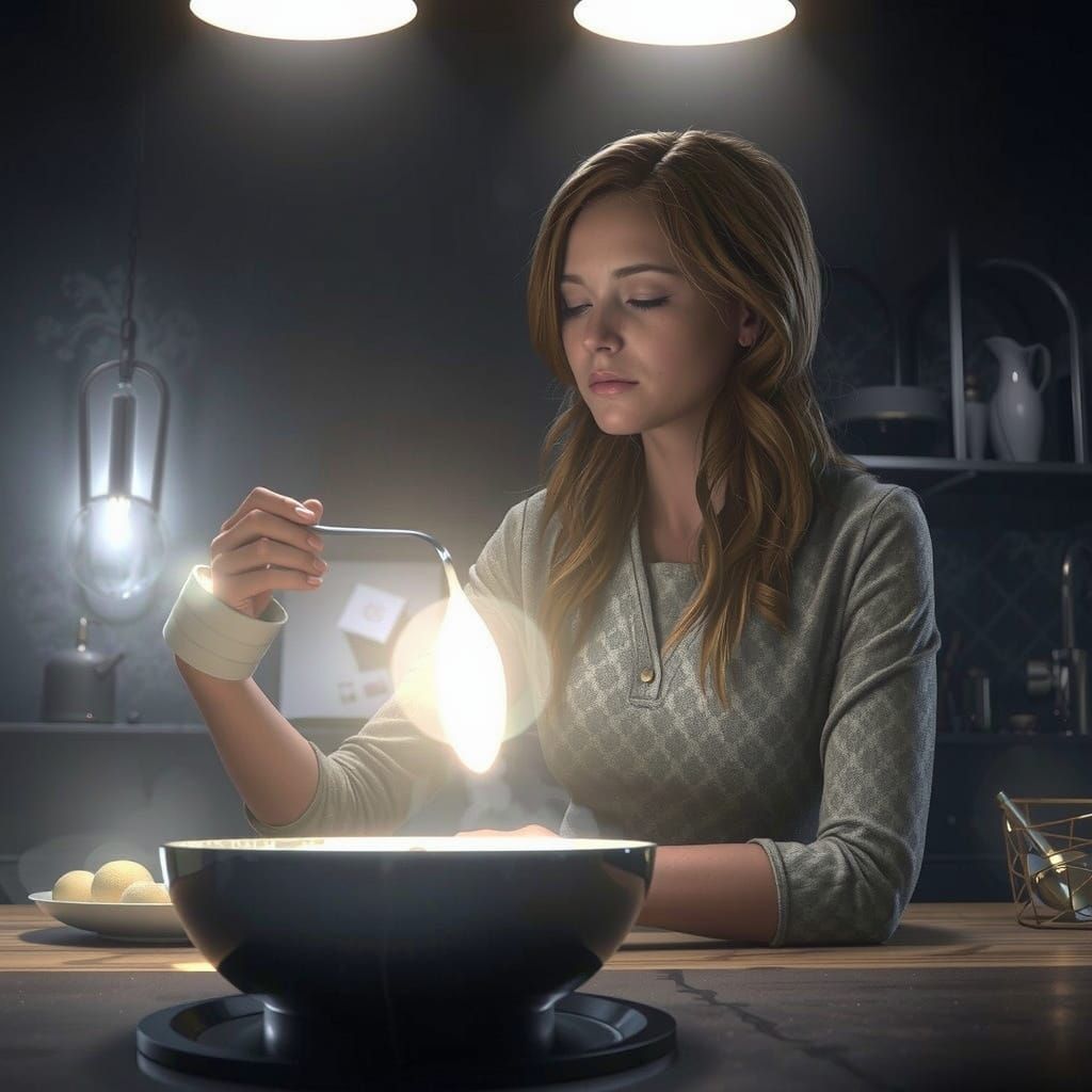 Girl Bends Spoon with Mind in Dark Room