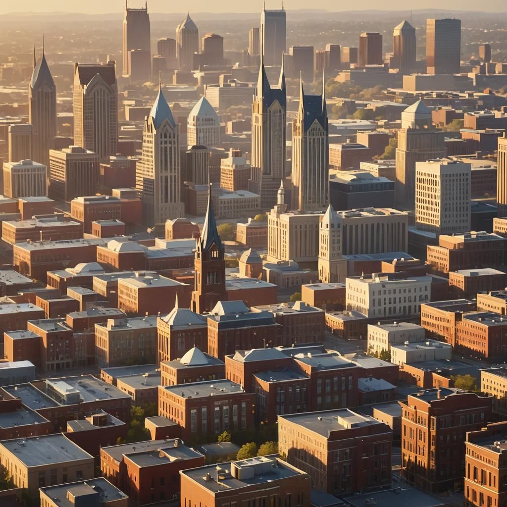 Nashville Skyline Concept Art in Golden Hour