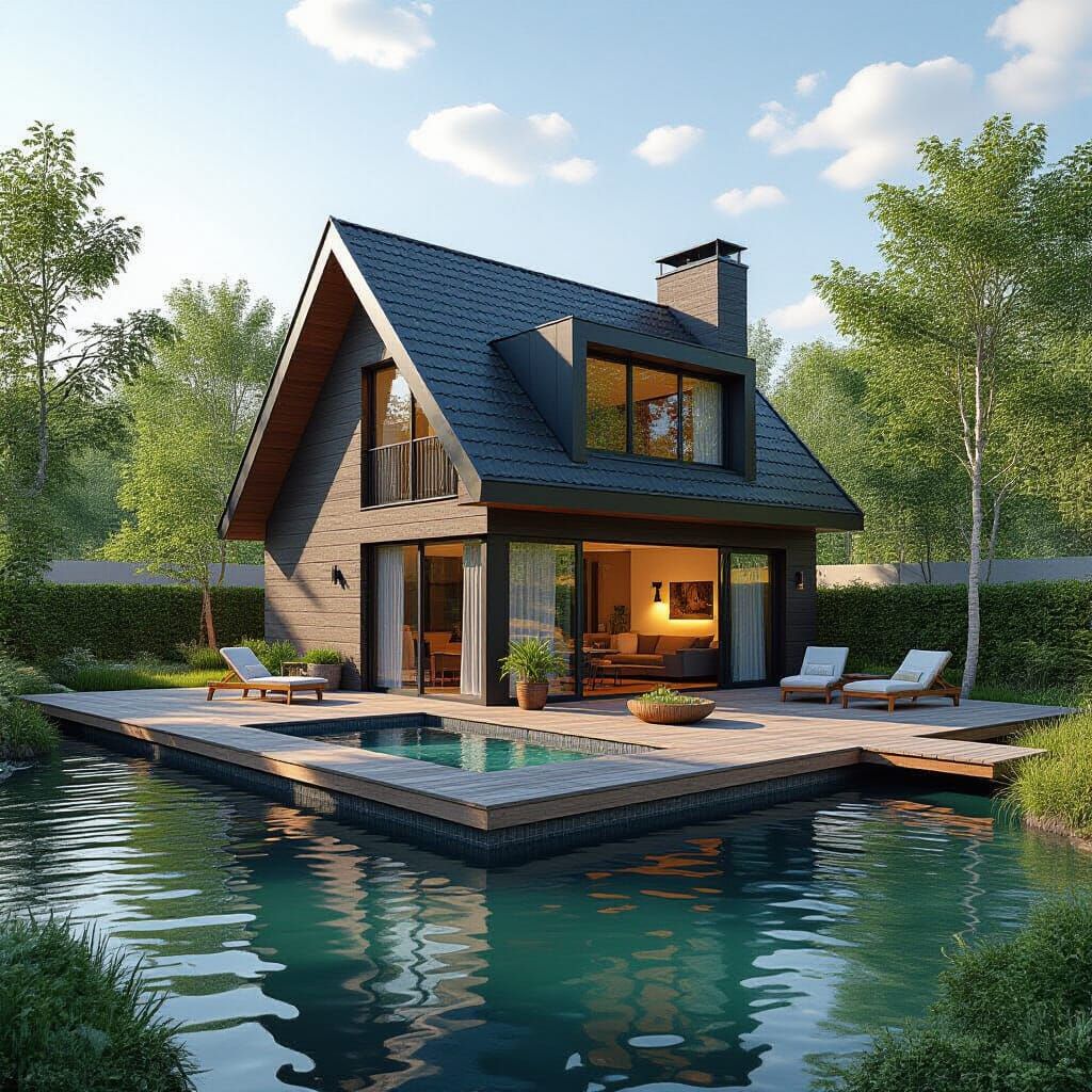 House and Garden Floating on Water