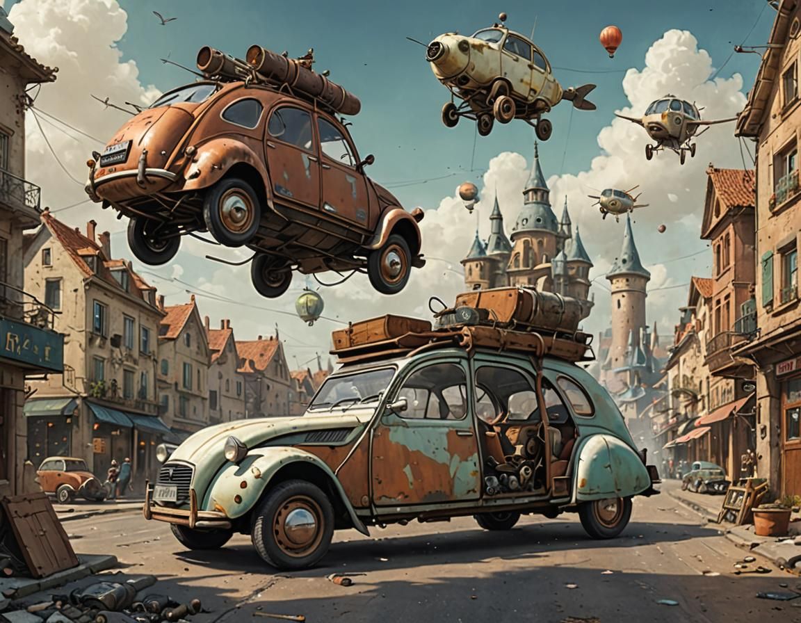 steampunk Citroen 2CV and a Citroën HY