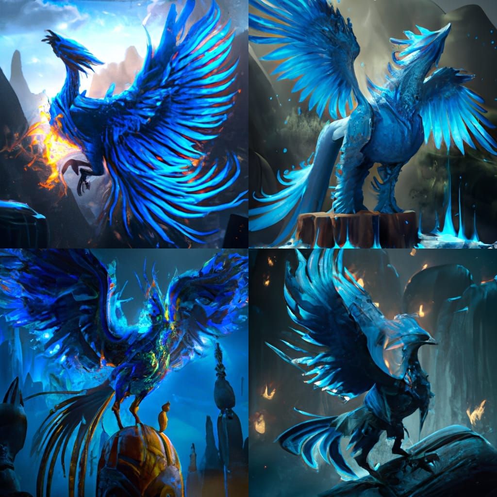 Majestic Blue Phoenix Fantasy Concept Art