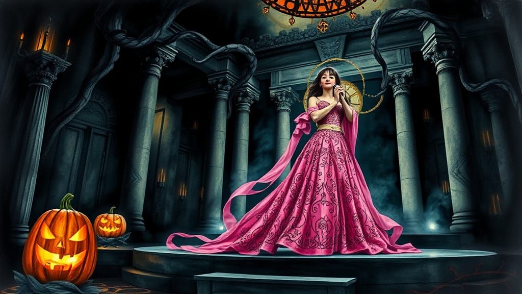 Dystopian Art Deco Halloween Singer on Stage