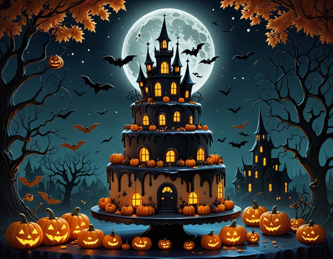 Eerie Halloween Cake with Full Moon