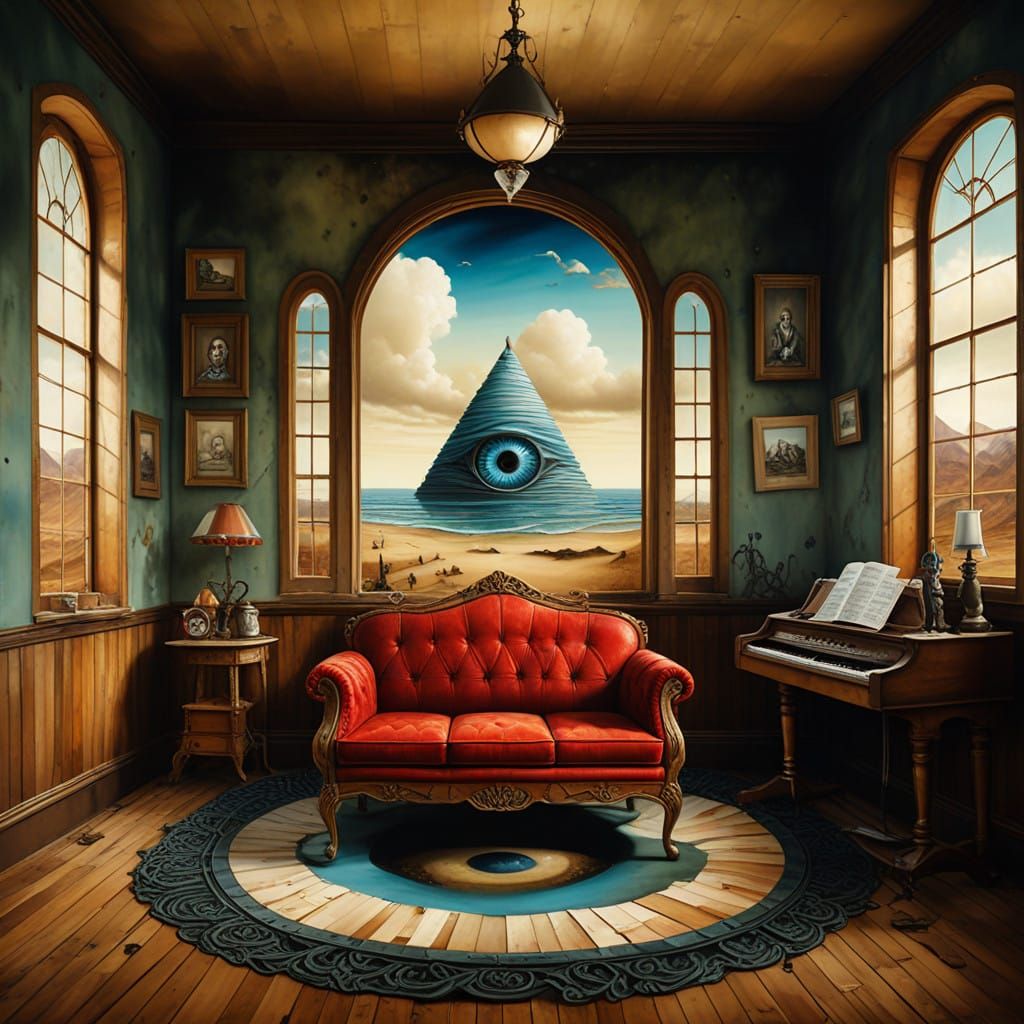 Surreal All Seeing Eye in a Corrugated Waiting Room