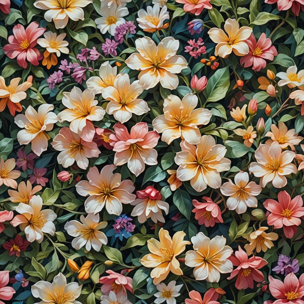 Detailed Garden of Entangled Flowers as Oil Painting