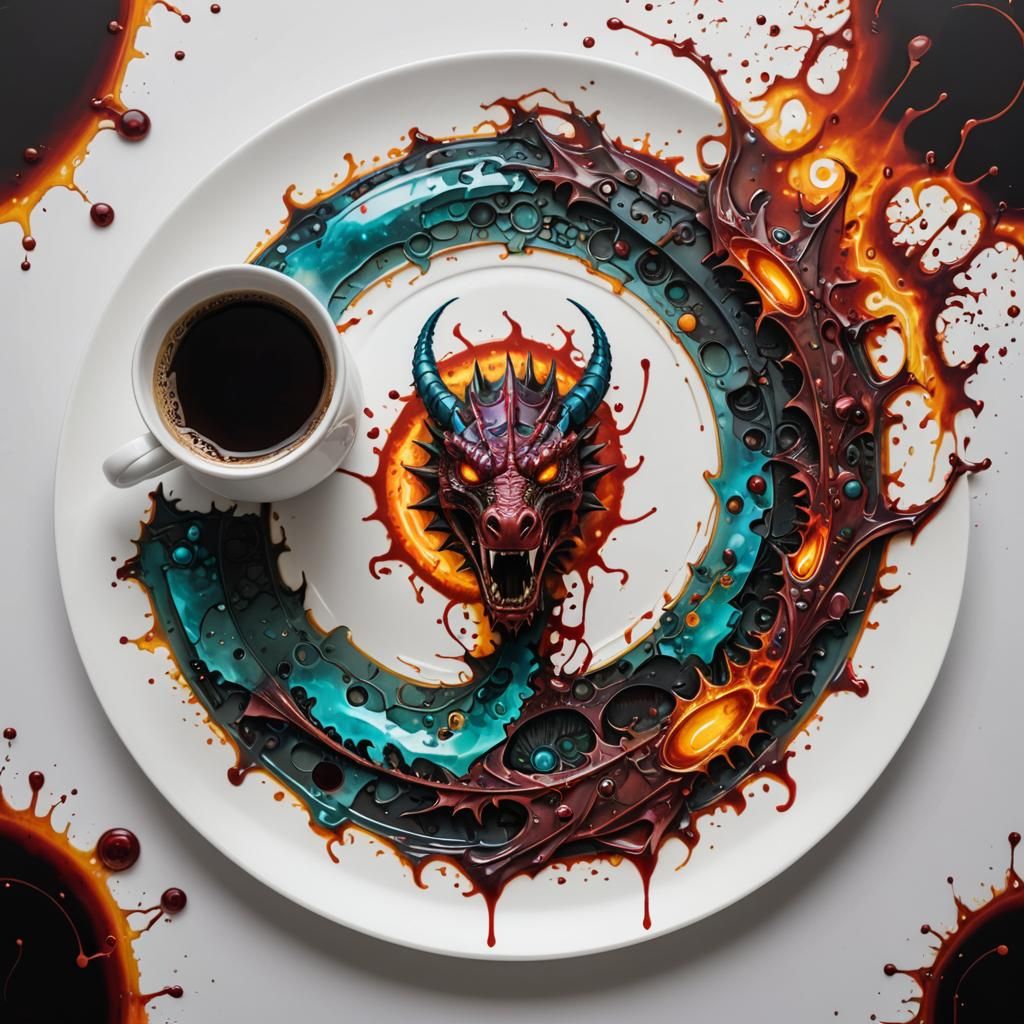 Fractal Coffee Stains and Cyberpunk Dragon Hologram