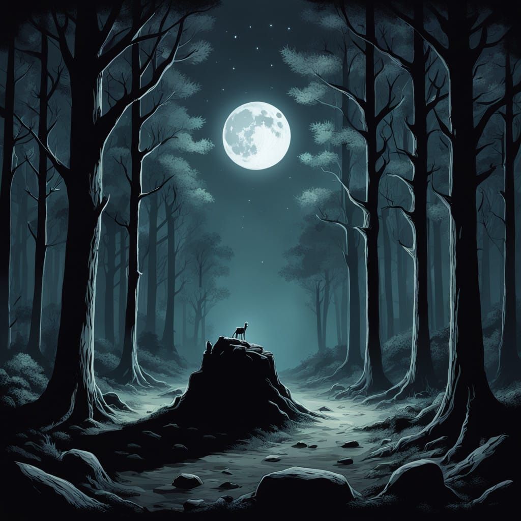 Ethereal Cradle in a Moonlit Forest Scene