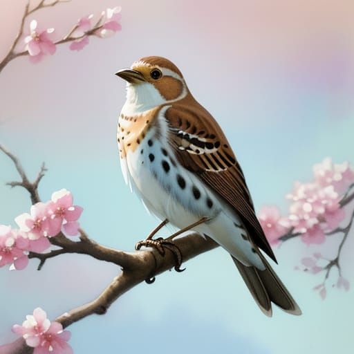 Ethereal Watercolor Thrush Perched in Gentle Light