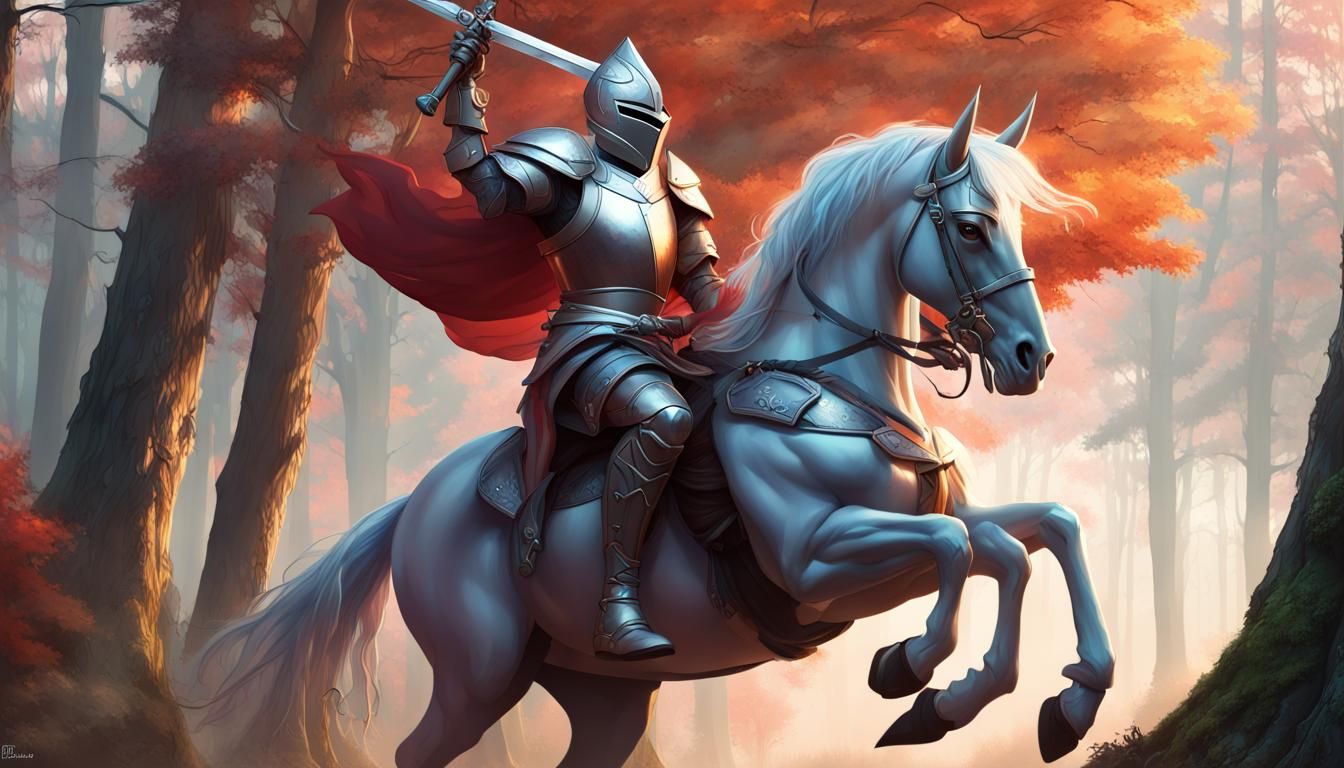 Knight on Demonic Unicorn in Hyperdetailed Portrait