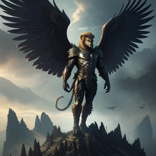 Majestic Hybrid Alien Superhero on Mountain Cliff