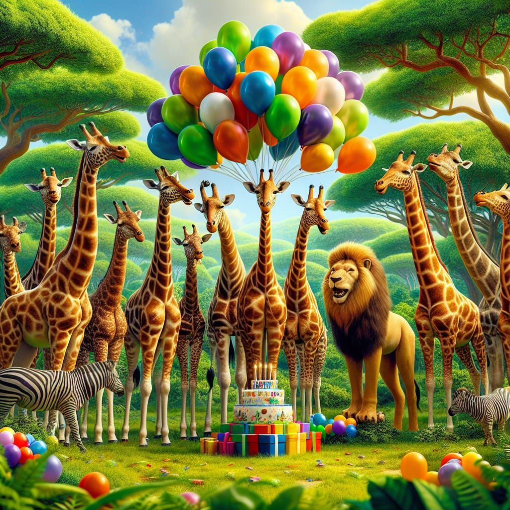 Safari Animals Celebrate Birthday in Lush Jungle