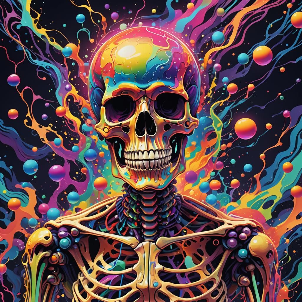 Psychedelic Rainbow Skeleton Portrait in Vector Art