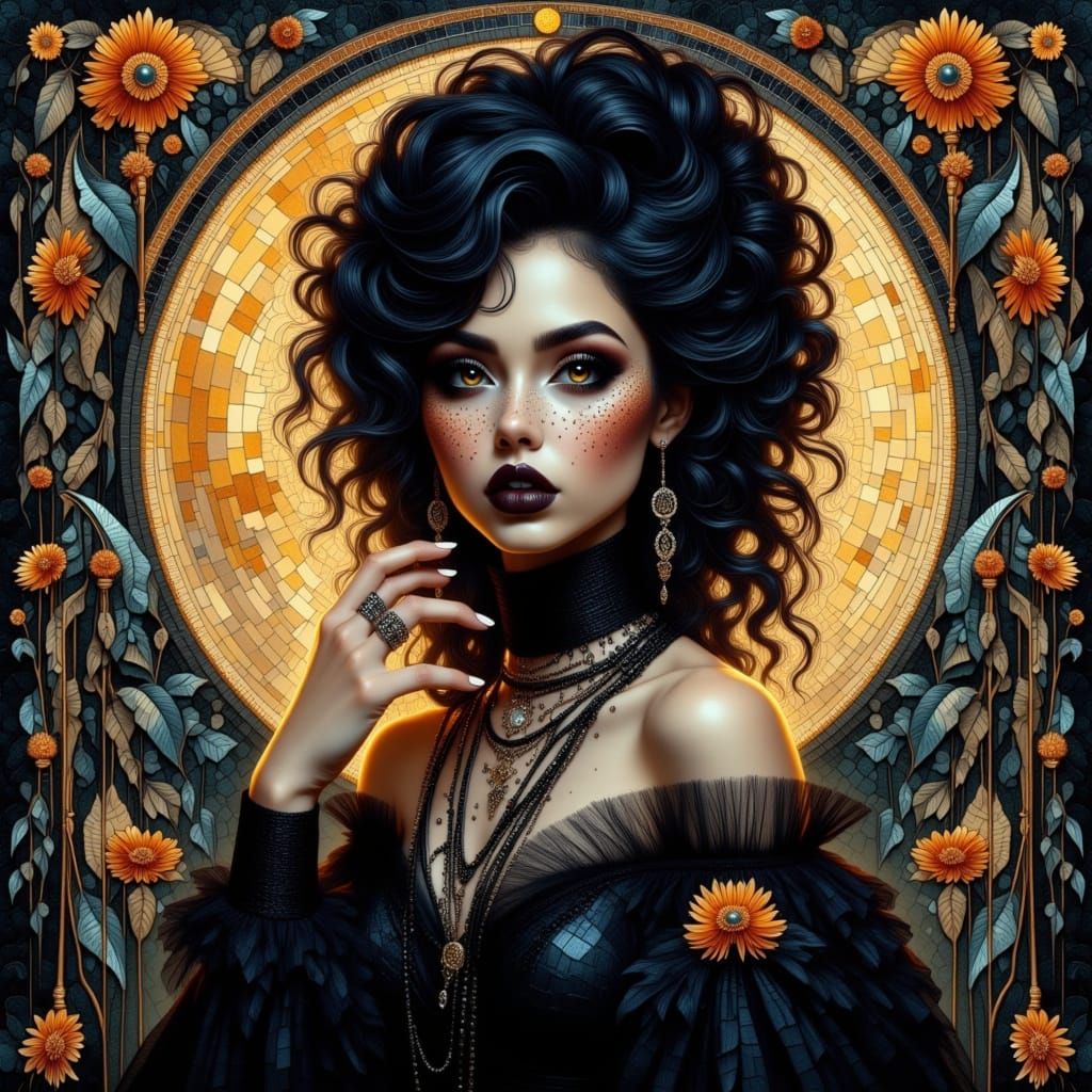 Gothic Mosaic Beauty in Pre-Raphaelite Style