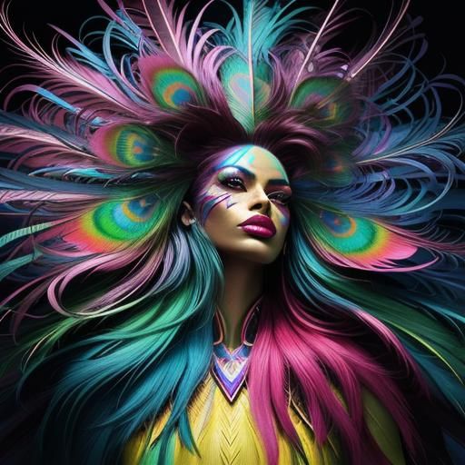 Rainbow Woman Portrait in Comic Book Style