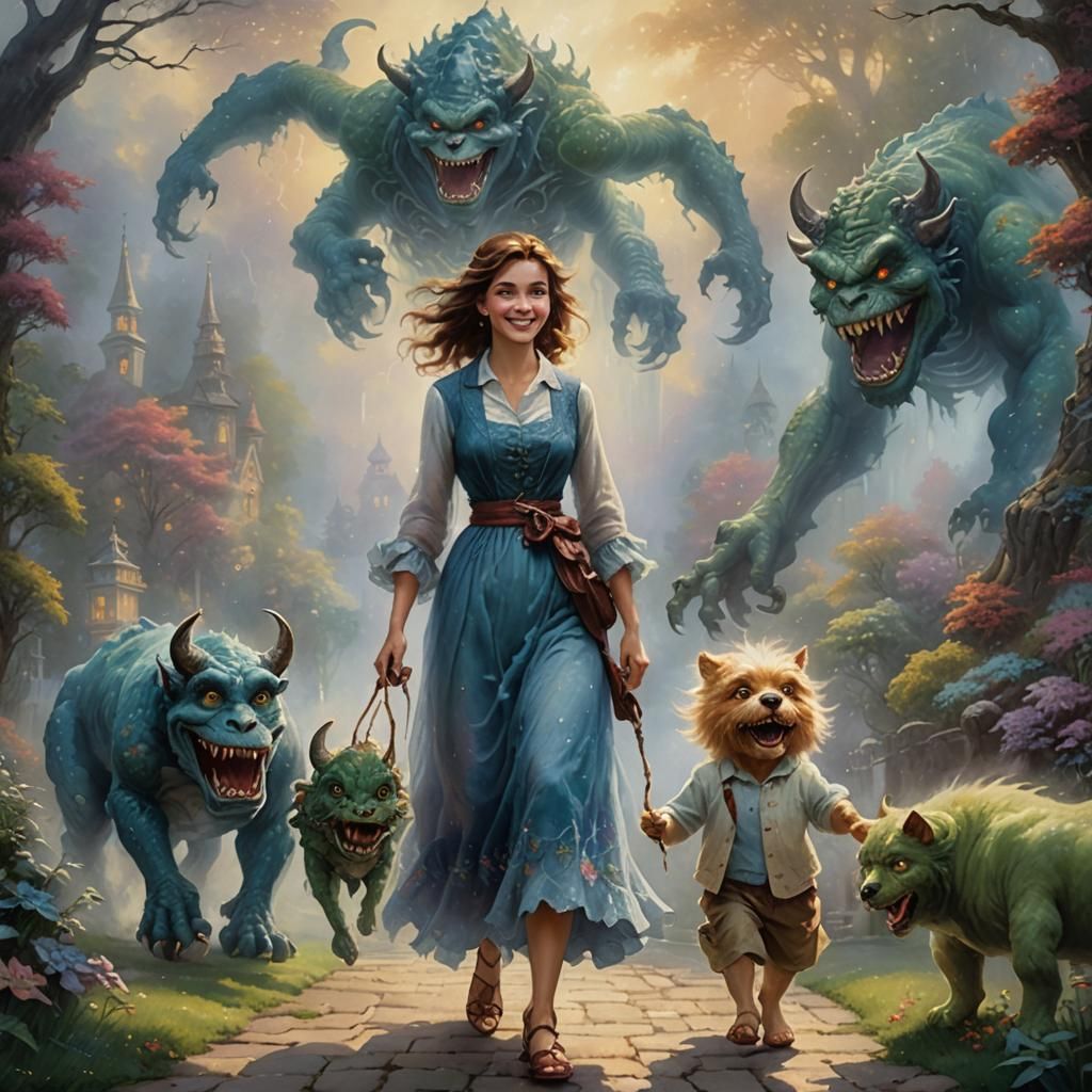 Woman and Monsters in Ethereal Fantasy Style