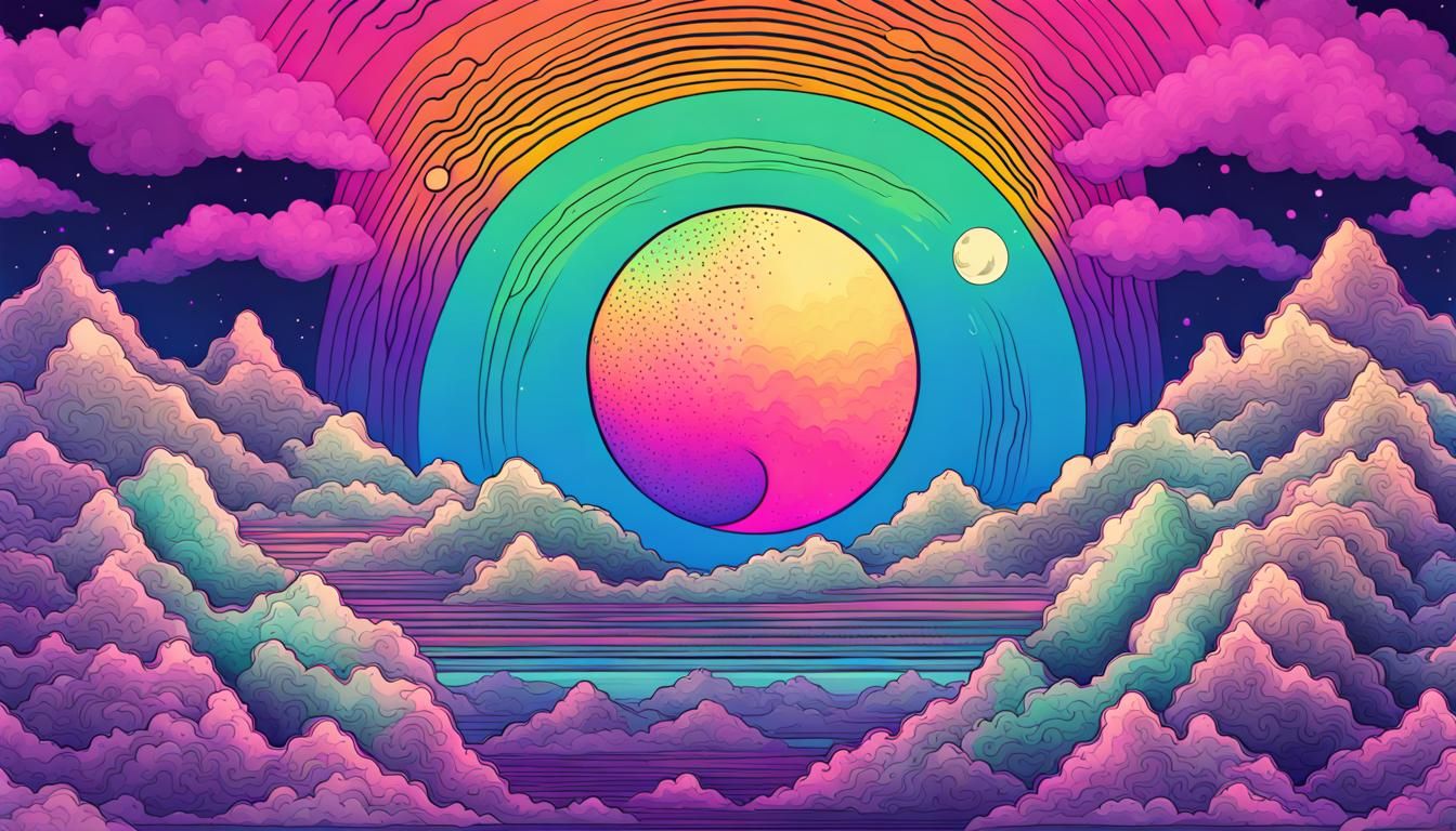 Psychedelic Rainbow Moon in Vaporwave Style