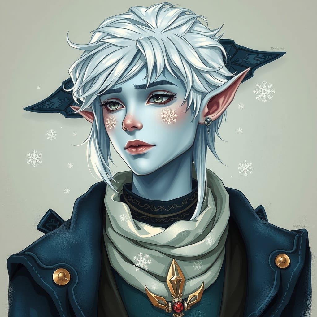 Moon-Elf Warlock Portrait in Illustrative Style