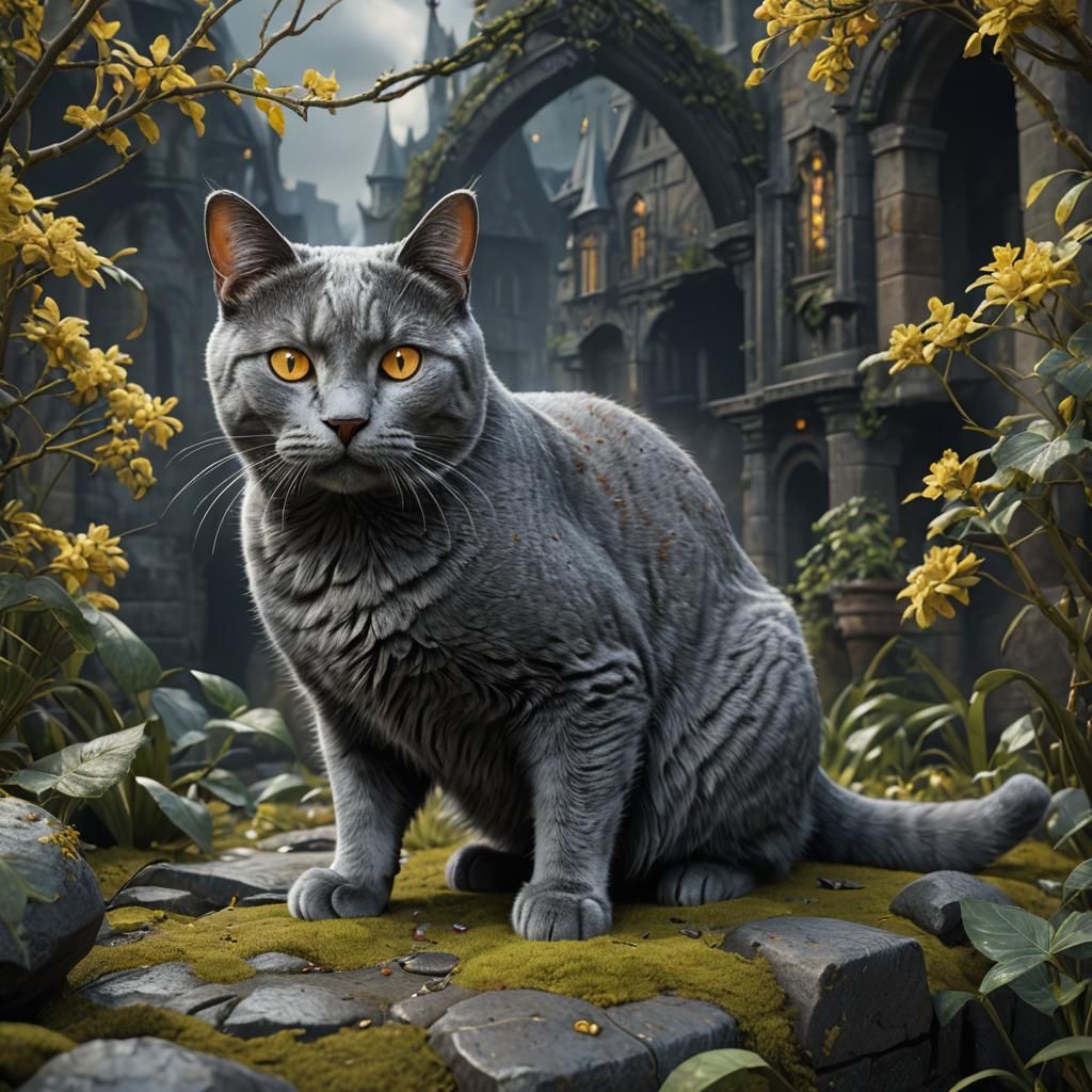 Detailed Matte Painting of a Chartreux Cat