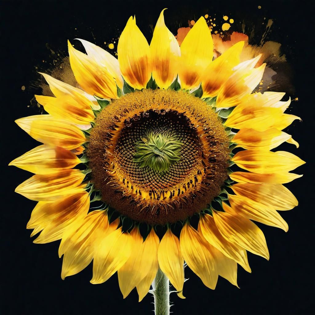 Sunflower Sunset in Double Exposure Watercolor Style