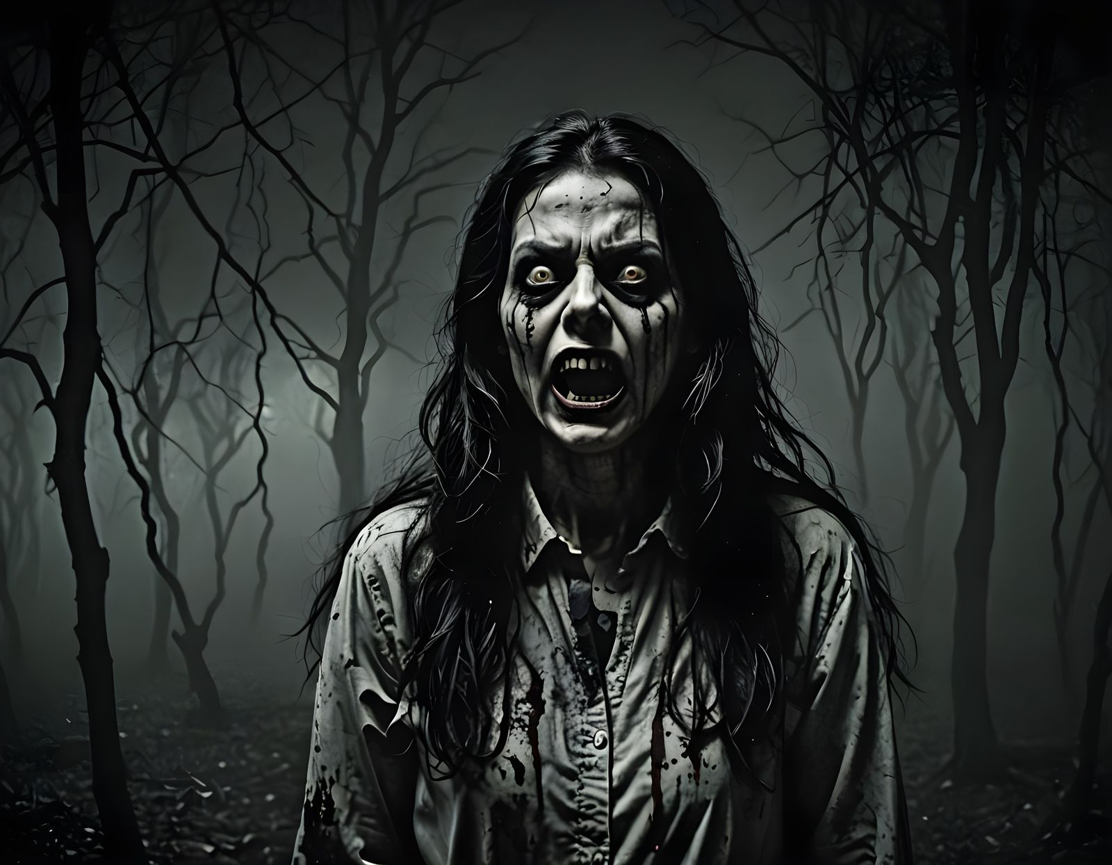 Scary Woman in a Horror Scene