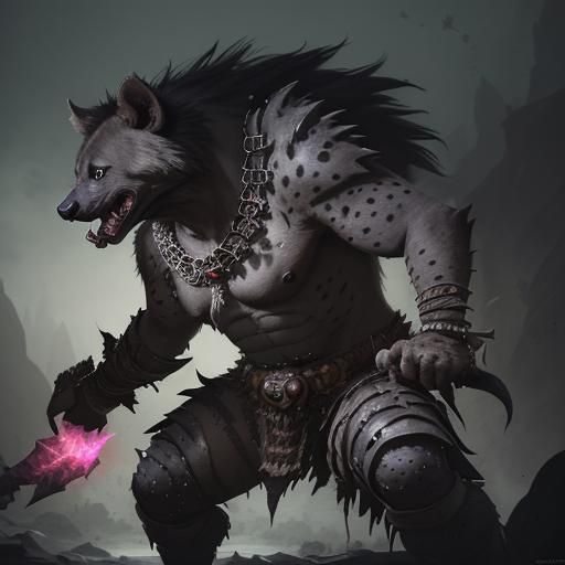 Angry Gnoll Barbarian in Hyperrealistic Splash Art