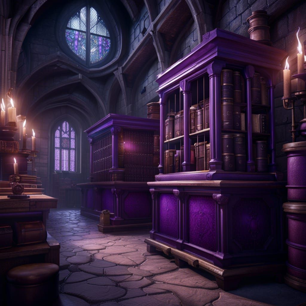 Purple Wizarding School Storage Room: Fantasy Concept Art