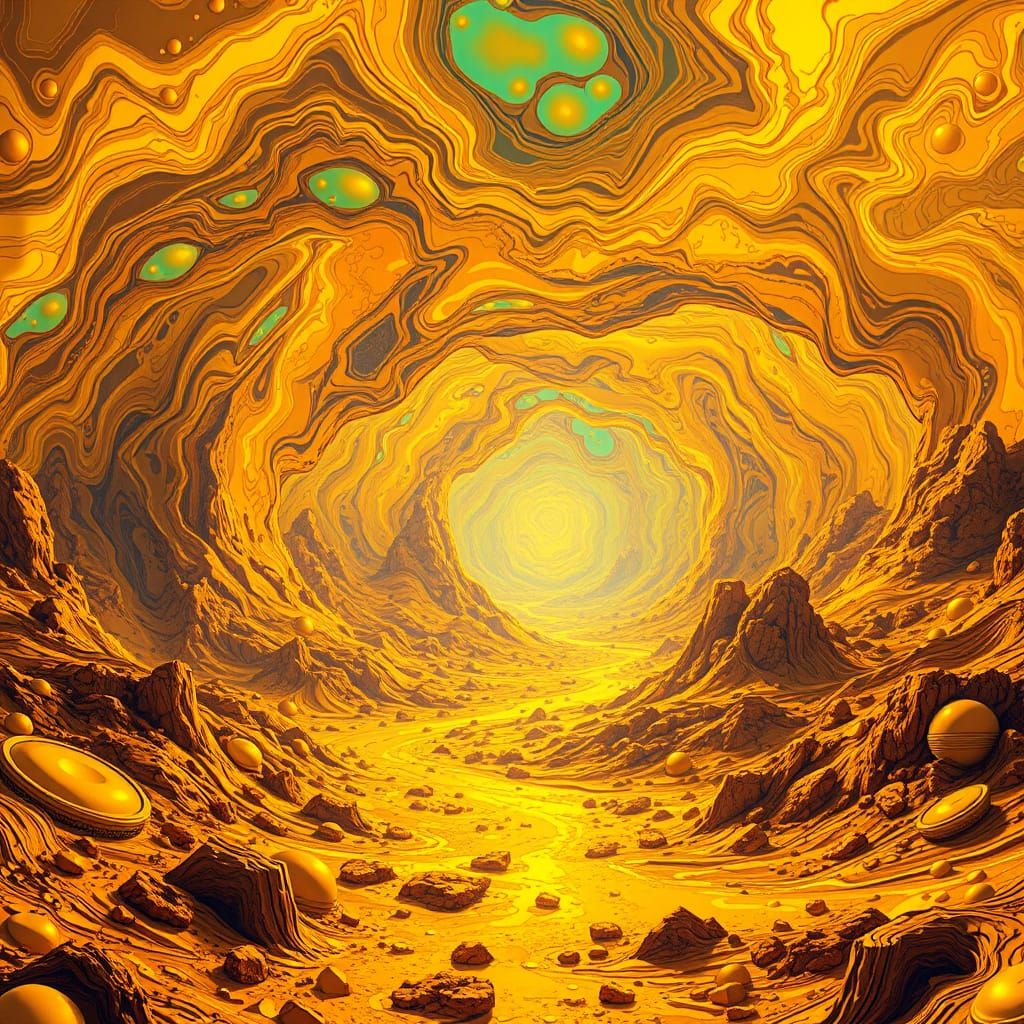 Molten Gold Landscape in Futuristic Style