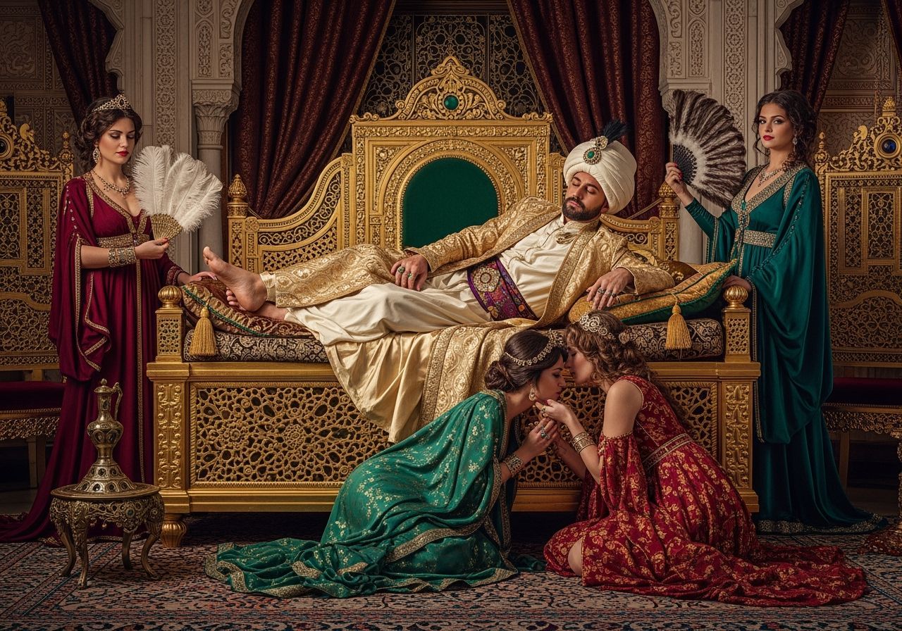 Opulent Ottoman Sultan in Throne Room