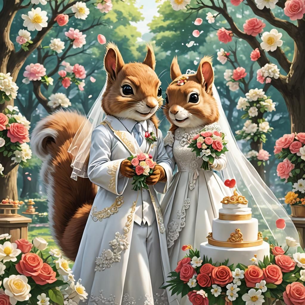 Squirrel Wedding in Anime Style