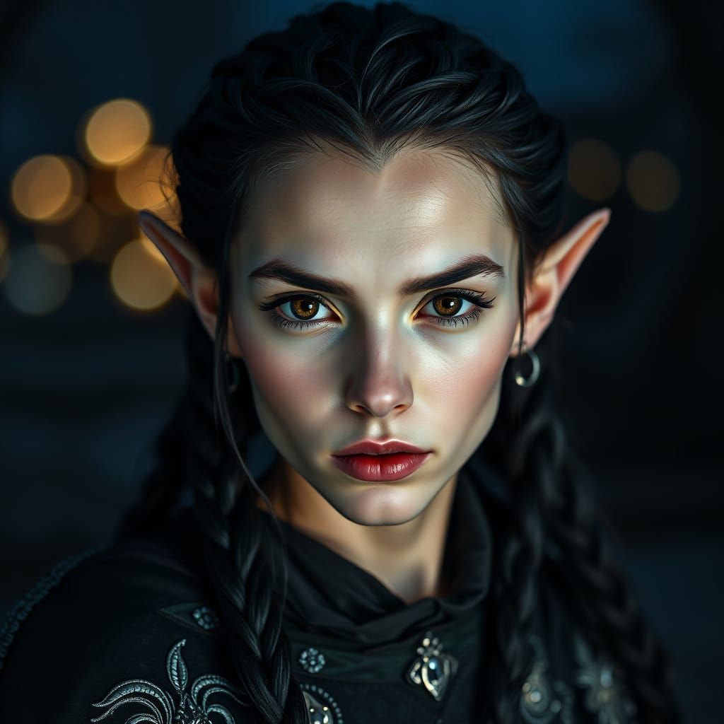 Elegant Elf Portrait with Intricate Braids and Silver Embroi...