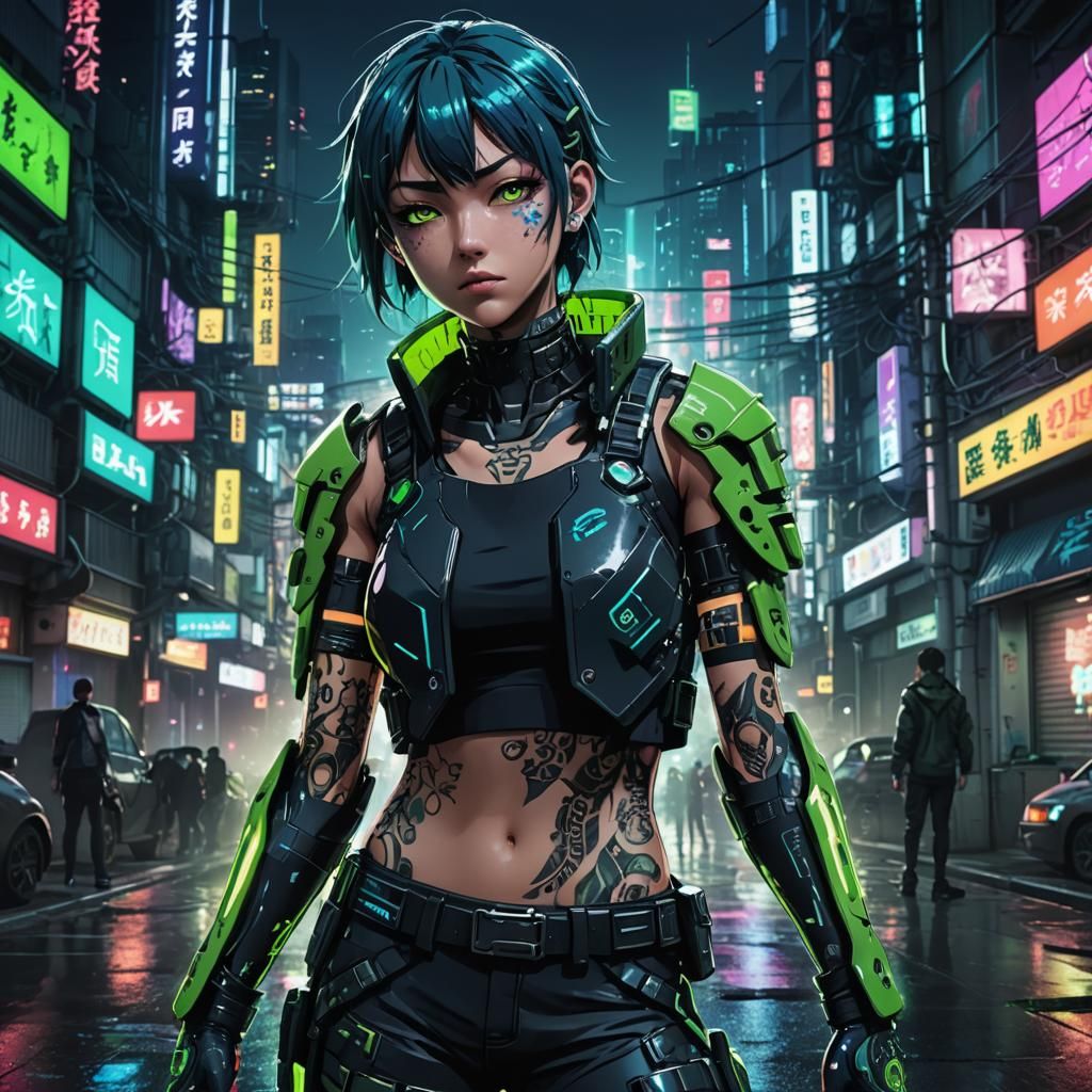 Anime Rebel Leader in Dystopian Cityscape